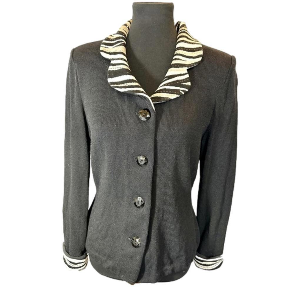 St. John Evening Black Jacket with Zebra Print Collar - 6